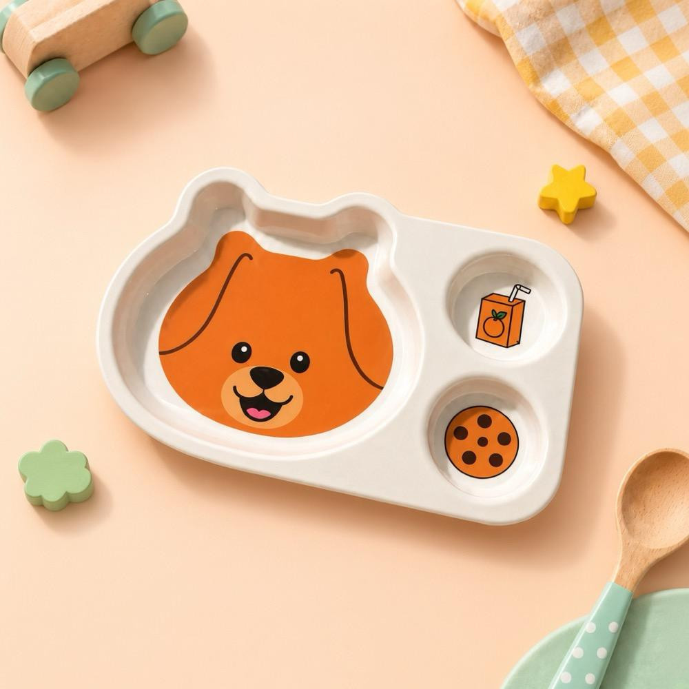 Wumboo 3 Bölmeli Hayvan Desenli Melamin Çocuk Tabağı-ekstra Dayanıklı Bpa Free Beslenme Tabağı-köpek görseli 1