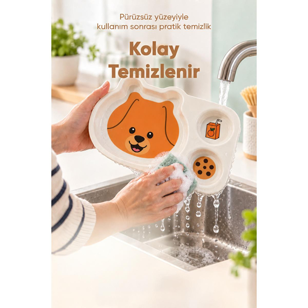 Wumboo 3 Bölmeli Hayvan Desenli Melamin Çocuk Tabağı-ekstra Dayanıklı Bpa Free Beslenme Tabağı-köpek görseli 5