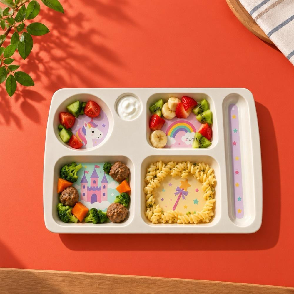 Wumboo 6 Bölmeli Melamin Çocuk Tabağı-mama Tabağı-ekstra Dayanıklı Bpa Free Beslenme Tabağı- Unicorn görseli 3