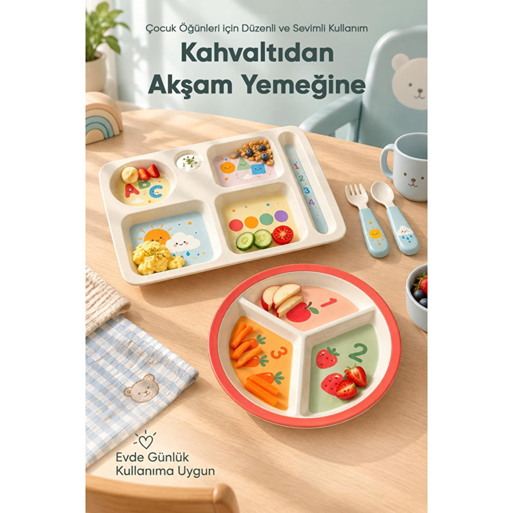 Wumboo 2'li Melamin Çocuk Tabağı - Ekstra Dayanıklı Bpa Free Beslenme Seti- Kırılmaz Çocuk Beslenme Tabağı görseli 4