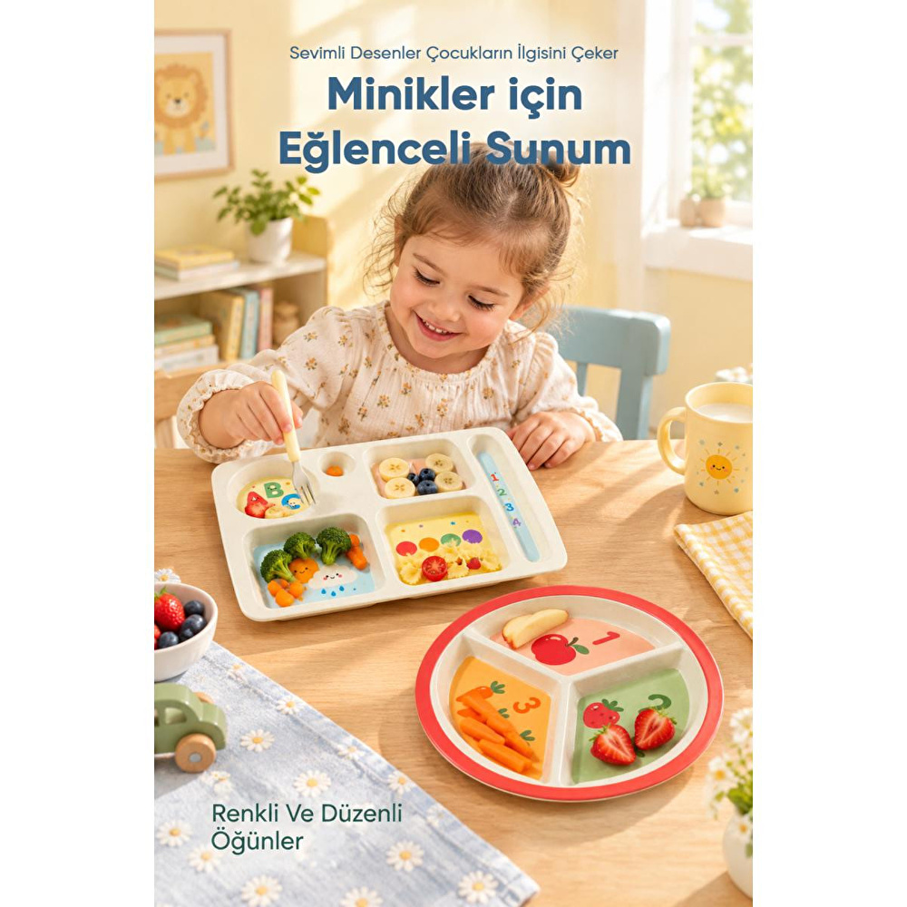 Wumboo 2'li Melamin Çocuk Tabağı - Ekstra Dayanıklı Bpa Free Beslenme Seti- Kırılmaz Çocuk Beslenme Tabağı görseli 5