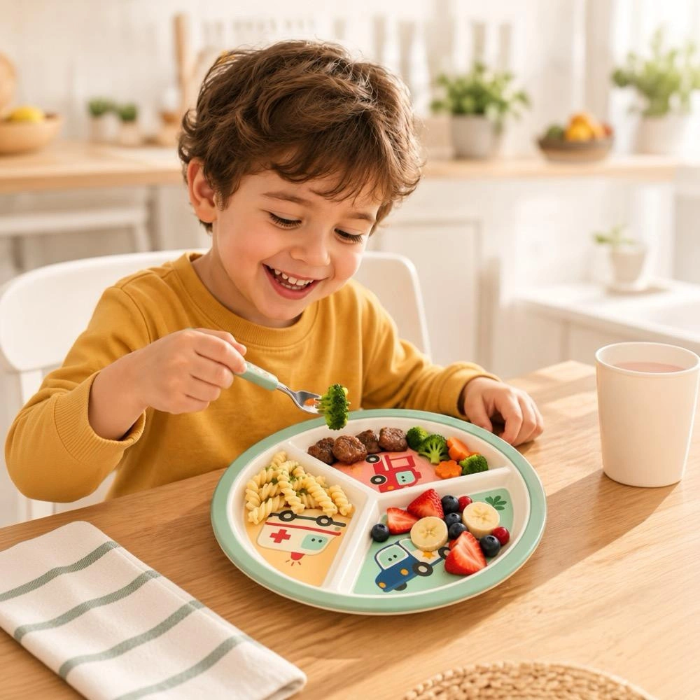Wumboo 3 Bölmeli Melamin Çocuk Tabağı-mama Tabağı-ekstra Dayanıklı Bpa Free Beslenme Tabağı- Araba görseli 2