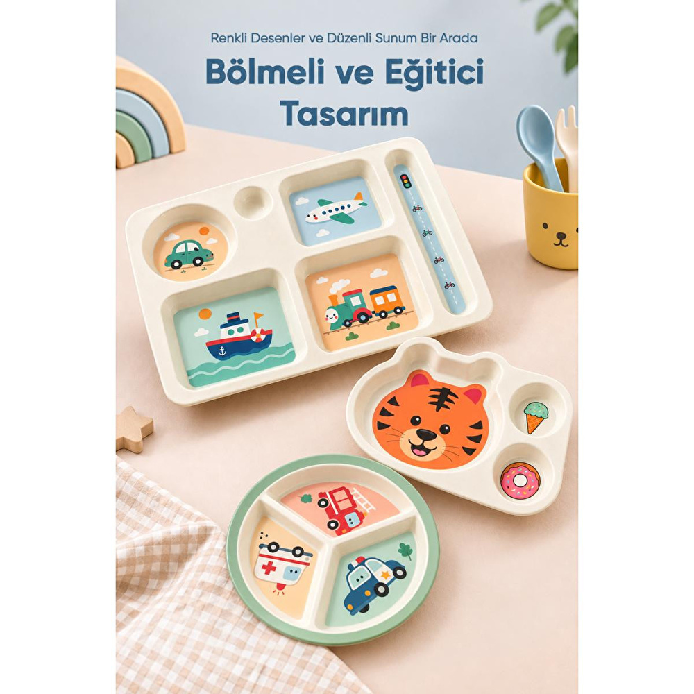 Wumboo 3'lü Melamin Çocuk Tabağı - Ekstra Dayanıklı Bpa Free Beslenme Seti- Kırılmaz Çocuk Beslenme Tabağı görseli 3