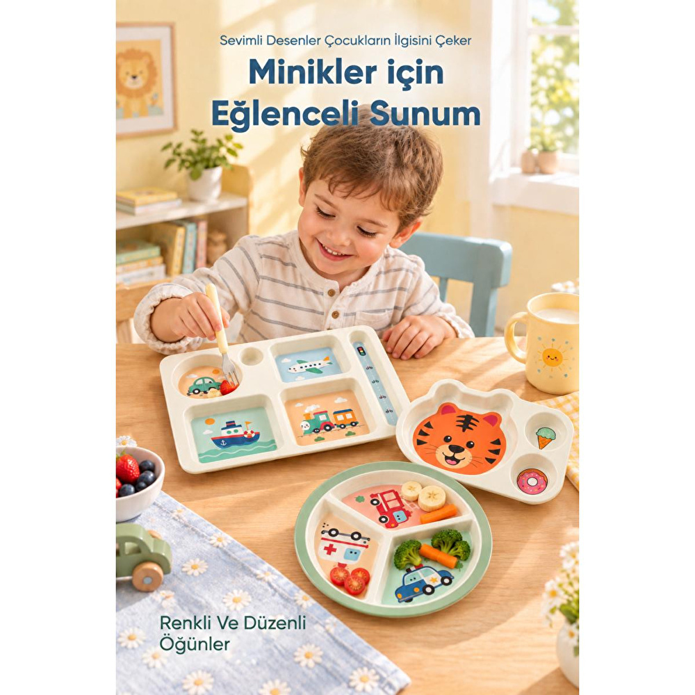 Wumboo 3'lü Melamin Çocuk Tabağı - Ekstra Dayanıklı Bpa Free Beslenme Seti- Kırılmaz Çocuk Beslenme Tabağı görseli 5