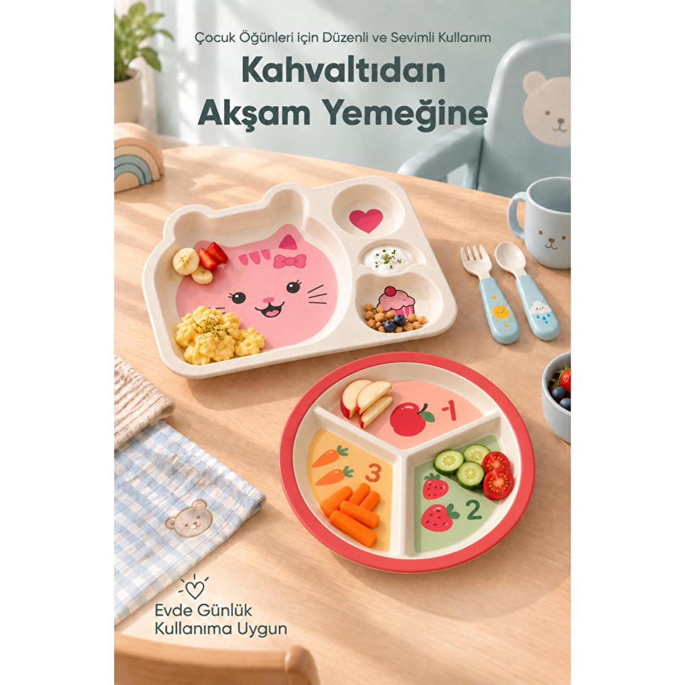 Wumboo 2'li Melamin Çocuk Tabağı - Ekstra Dayanıklı Bpa Free Beslenme Seti- Kırılmaz Çocuk Beslenme Tabağı görseli 4