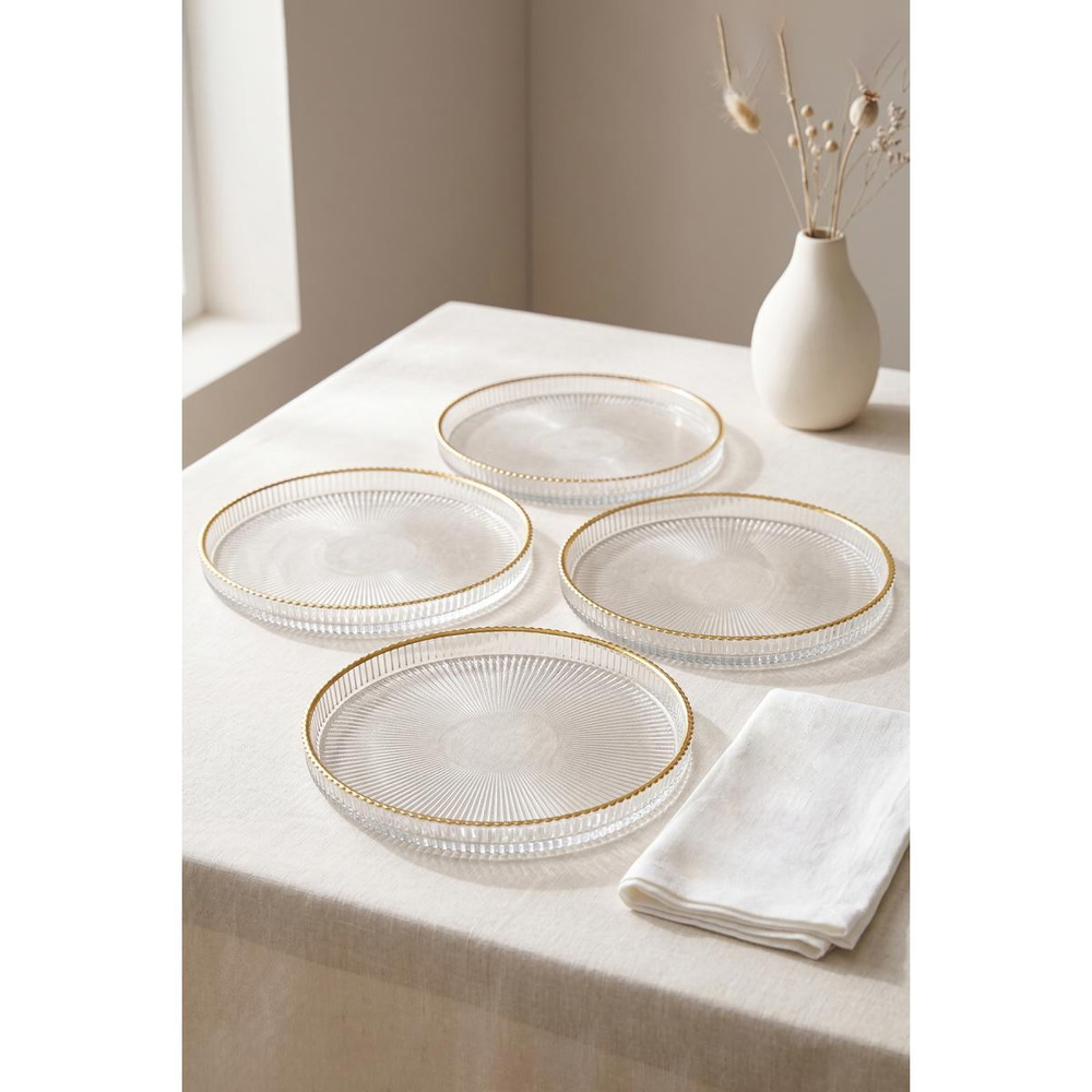 Rakle Splendid Gold Cam 4'lü Pasta Tabağı Seti 21 Cm görseli 4