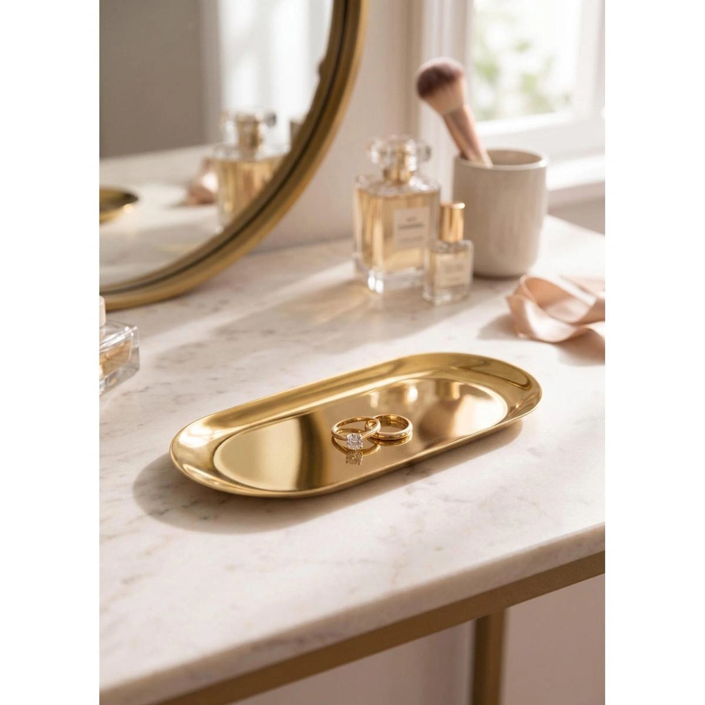 The Mia Linea Oval Çelik Servis Tabağı Gold 18 X 8 Cm görseli 1
