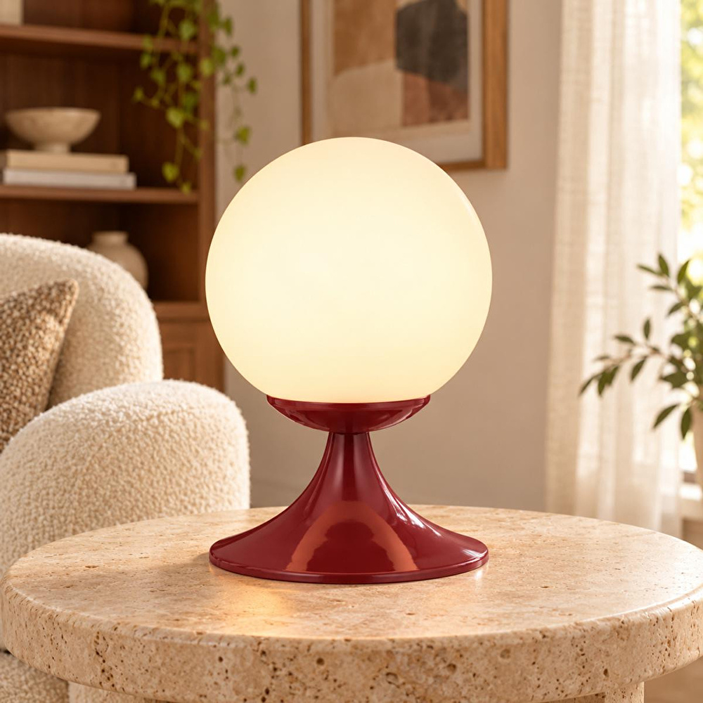 Apliqa Esfera Bordo Beyaz Camlı Modern Masa Lambası, Salon Oturma Odası Yatak Odası Dekoratif Abajur görseli 1