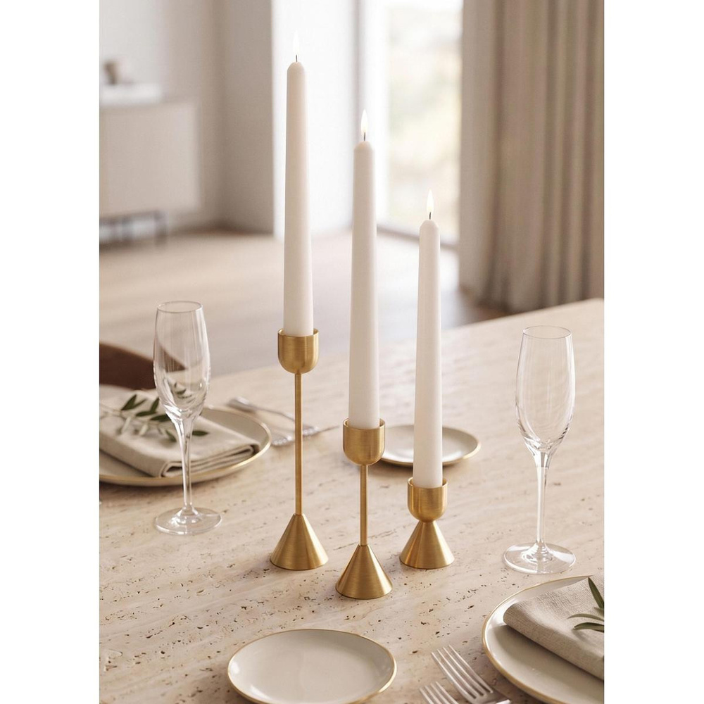 The Mia Brass Pirinç Silindir Şamdan 3 Parça Set görseli 1
