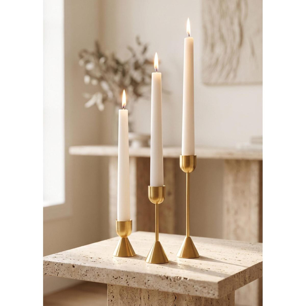 The Mia Brass Pirinç Silindir Şamdan 3 Parça Set görseli 2