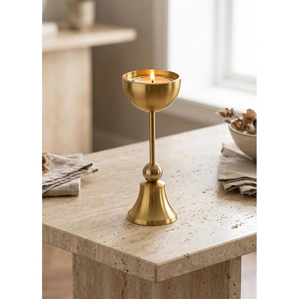 The Mia Brass Pirinç Şamdan Ve Tealight Mumluk 15 Cm görseli 2