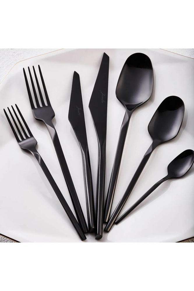Jumbo 5100 Quartz Titanyum Siyah 12 Kişilik 84 Parça Çatal Kaşık Bıçak Takımı görseli 5