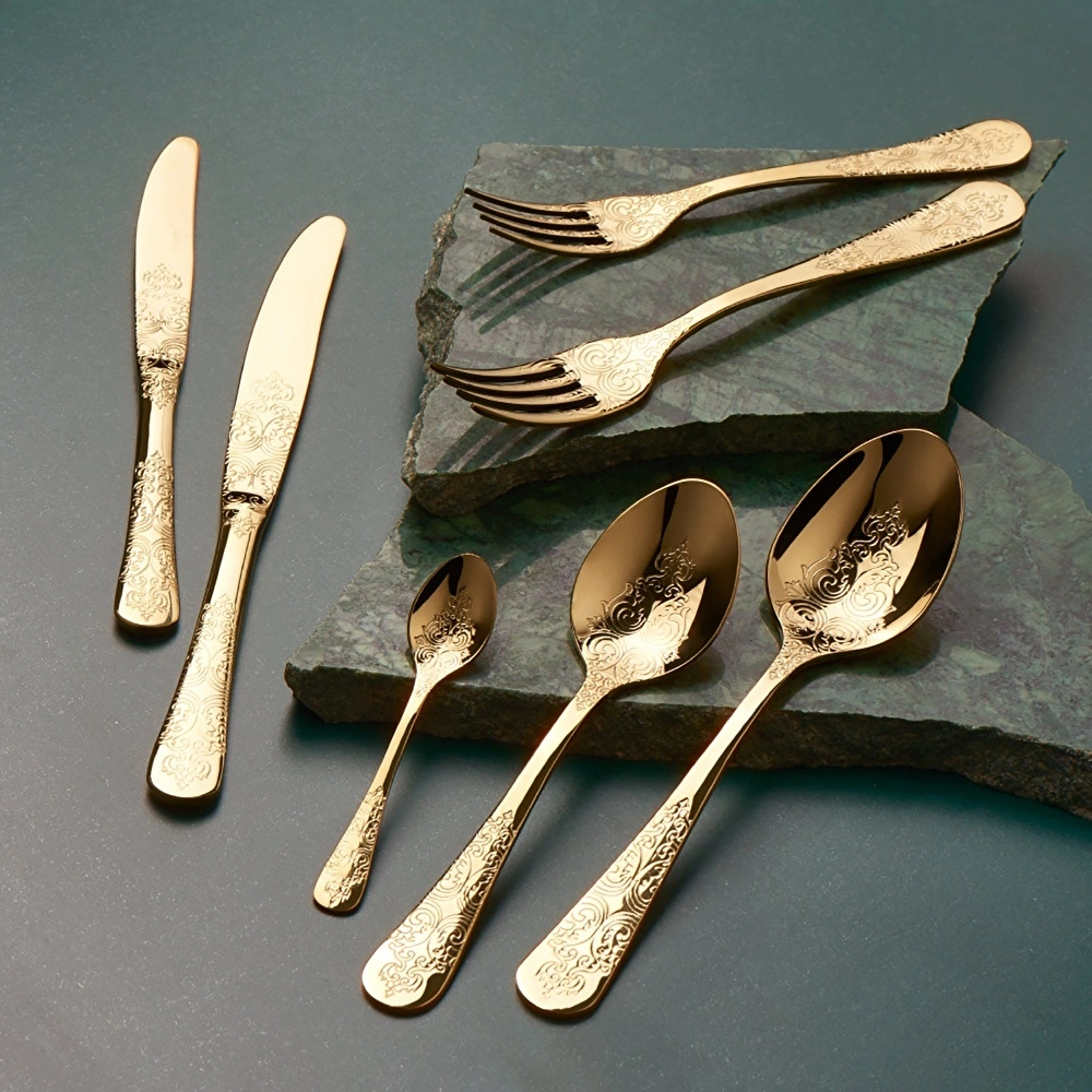 Jumbo Antique Titanyum Gold 12 Kişilik 84 Parça Çatal Kaşık Bıçak Takımı görseli 1