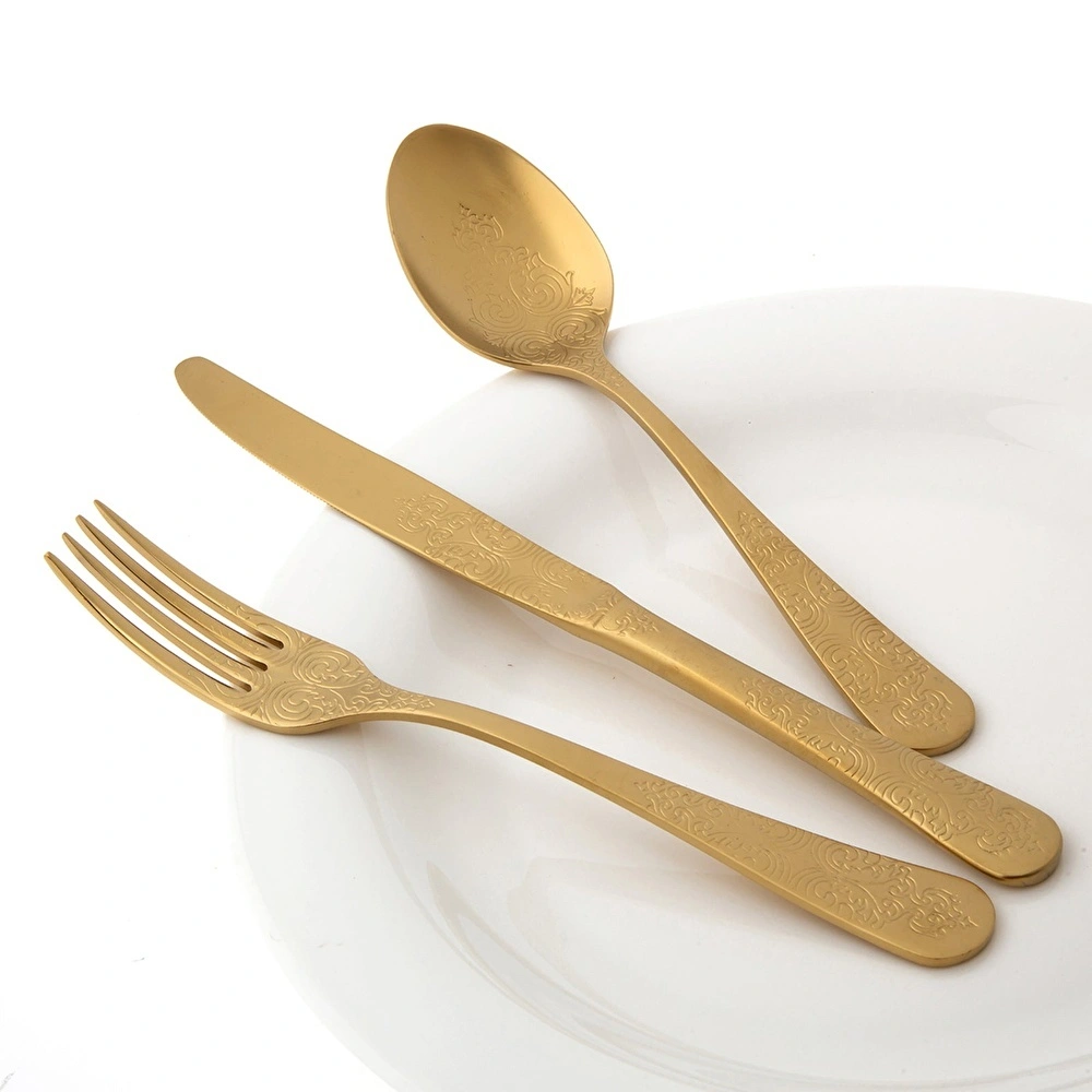 Jumbo Antique Titanyum Mat Gold 12 Kişilik 84 Parça Çatal Kaşık Bıçak Takımı görseli 1