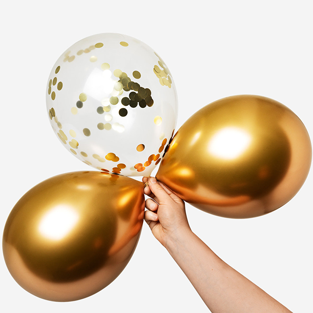 Flying Tiger Copenhagen 6'lı Gold Detaylı Konfetili Balon Seti görseli 1