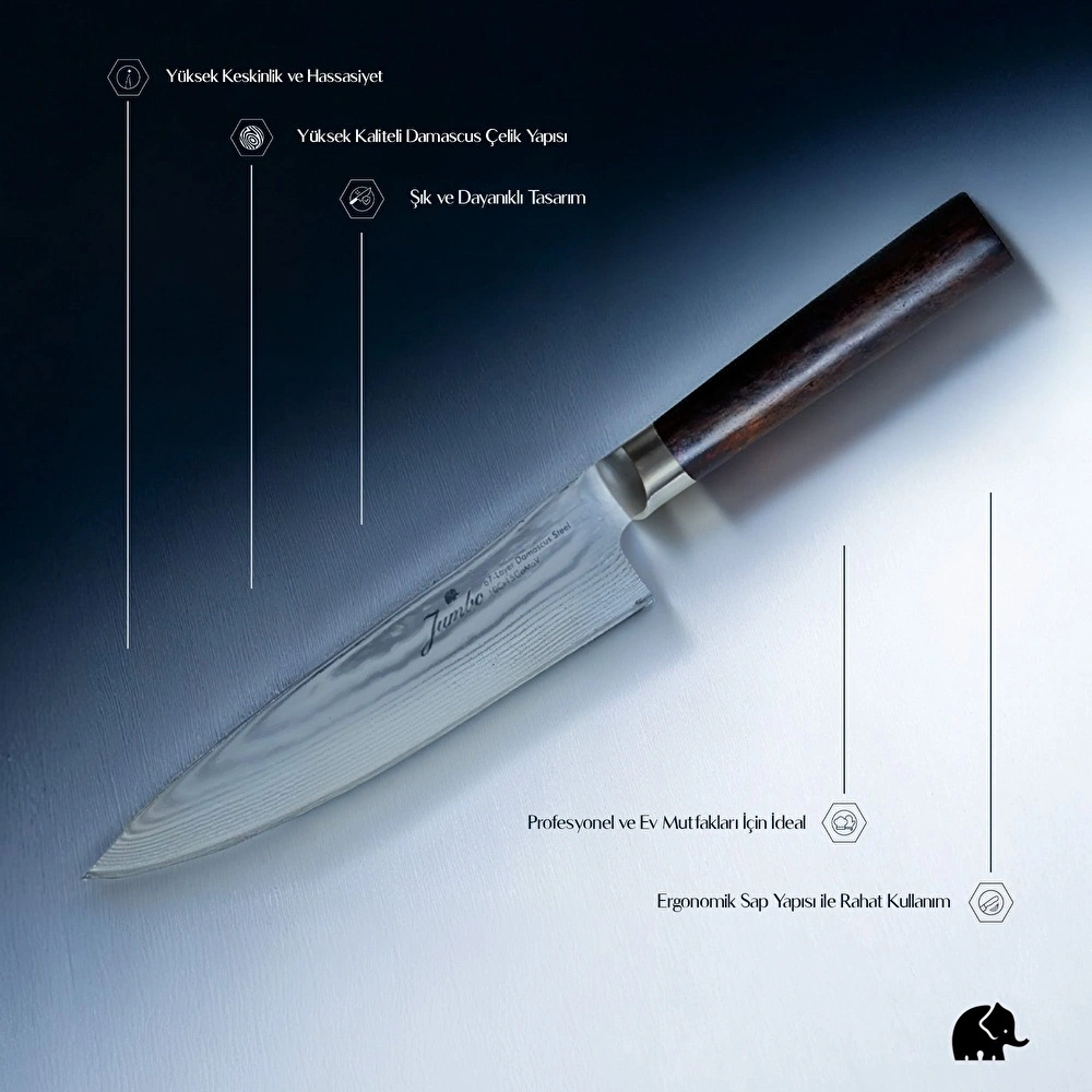 Jumbo Miyaki Çelik Damascus Bıçak 13 cm görseli 9