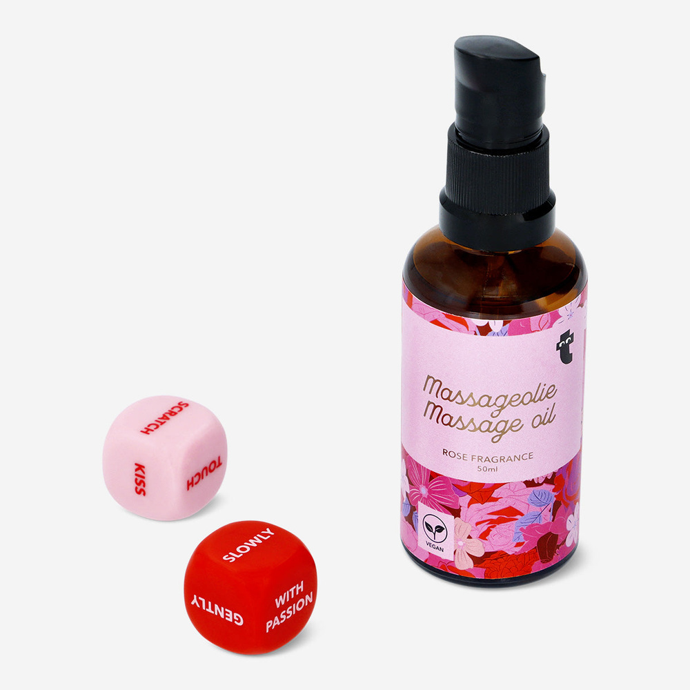 Flying Tiger Copenhagen Gül Masaj Yağı 50 ml ve Zar Seti görseli 1