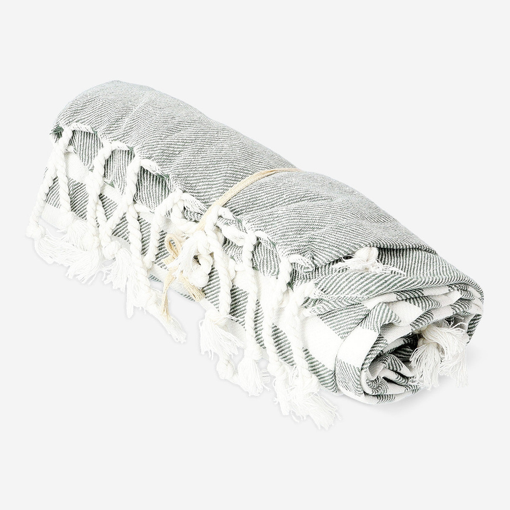 Flying Tiger Copenhagen Açık Yeşil Çizgili Pamuklu Peştemal 70 cm x 150 cm görseli 3