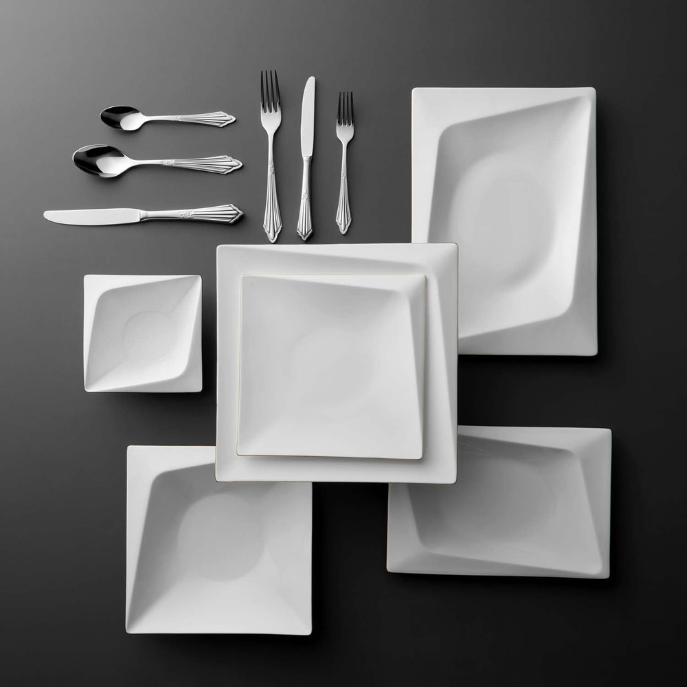 Jumbo Fold Platin 58 Parça 12 Kişilik Kare Yemek Takımı görseli 4