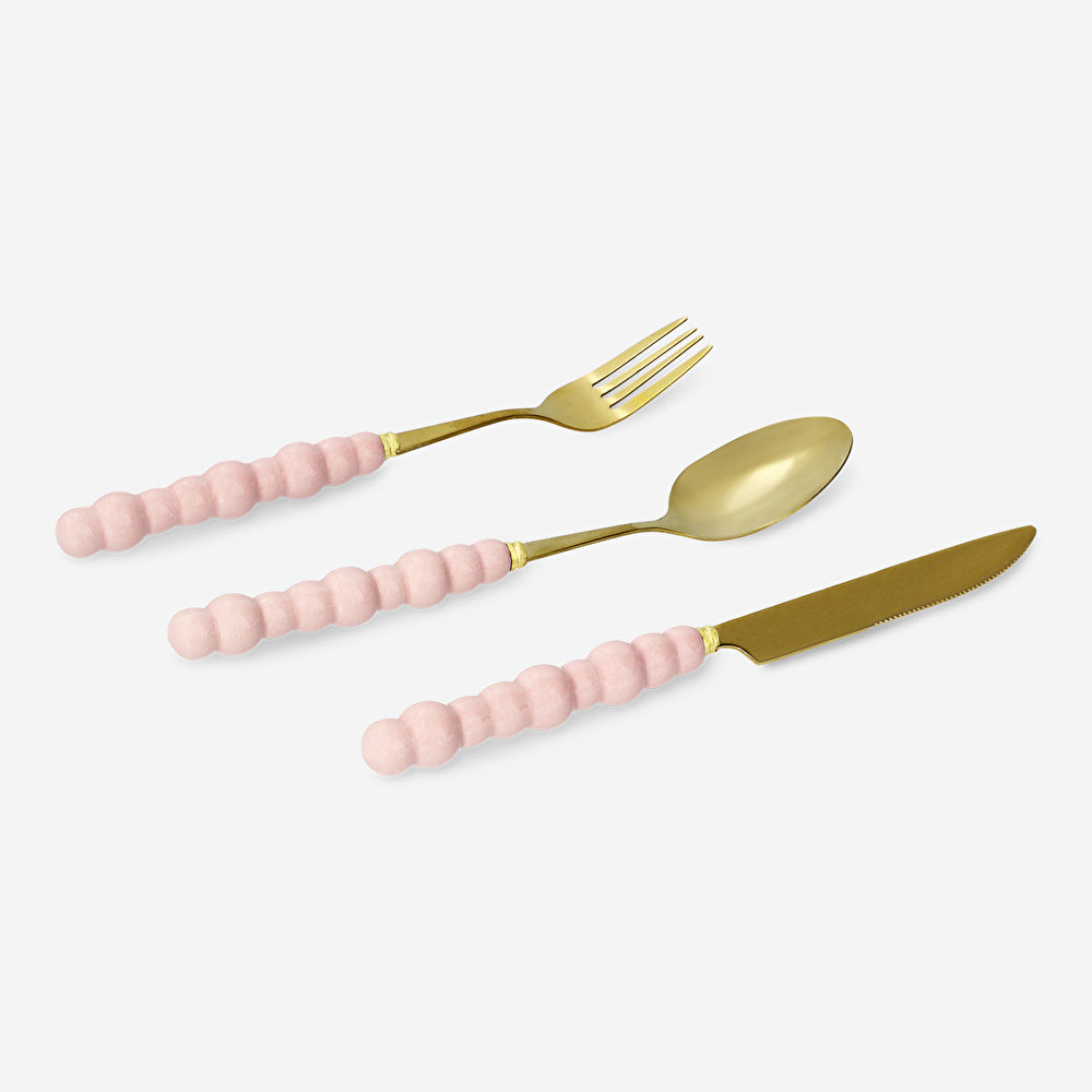 Flying Tiger Copenhagen Pembe Tek Kişilik Gold Çatal Kaşık Bıçak Seti görseli 2