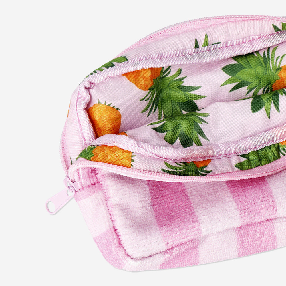 Flying Tiger Copenhagen Ananas Desenli Pembe Çizgili Makyaj Çantası görseli 3