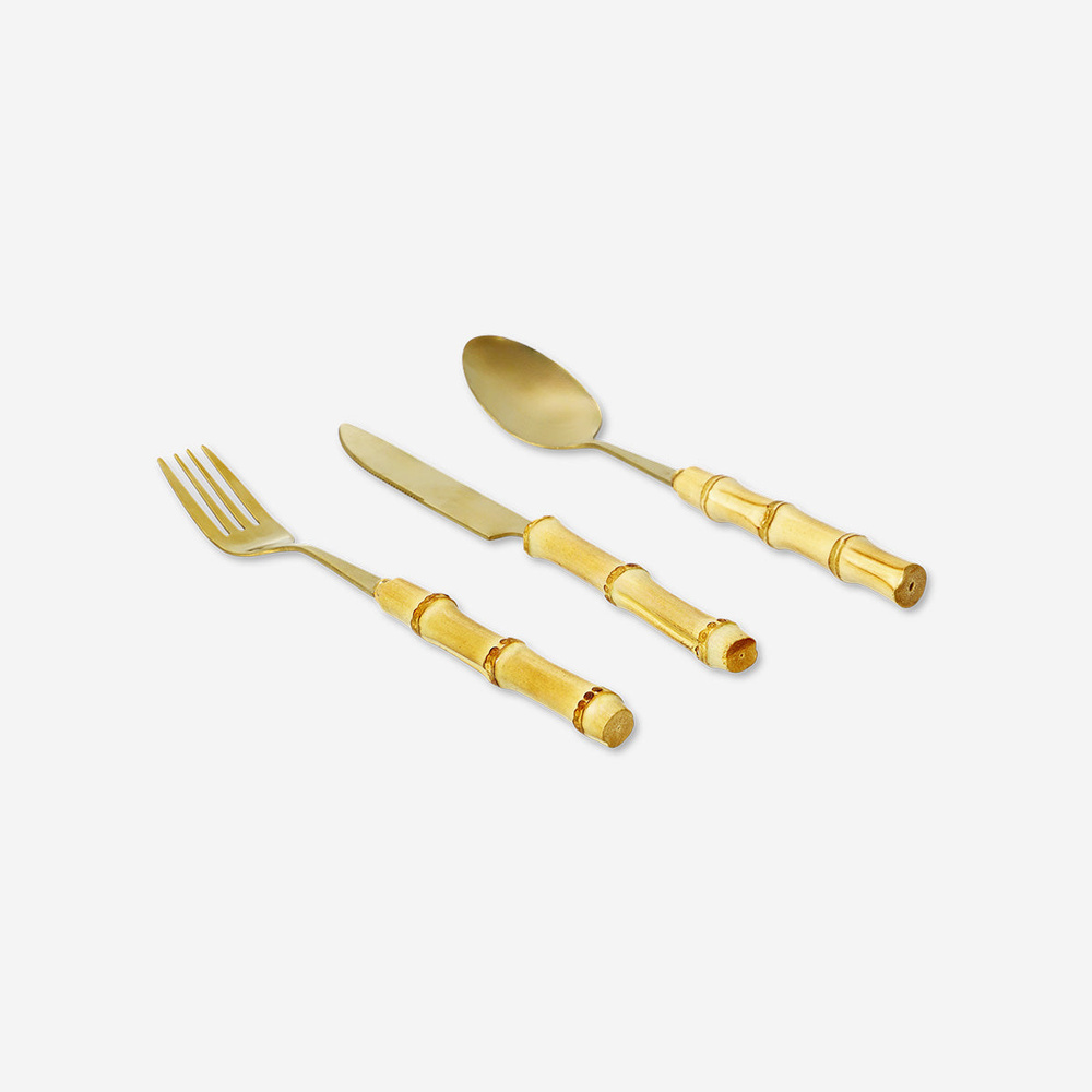Flying Tiger Copenhagen 3 Parça Gold Bambu Saplı Çatal Kaşık Bıçak Seti görseli 6