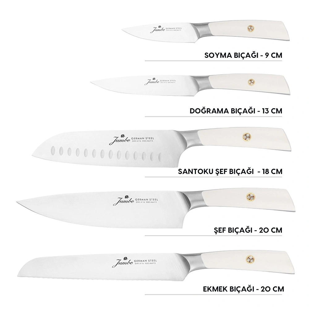 Jumbo Katana Standlı 6 Parça Alman Çeliği Beyaz Bıçak Seti görseli 5