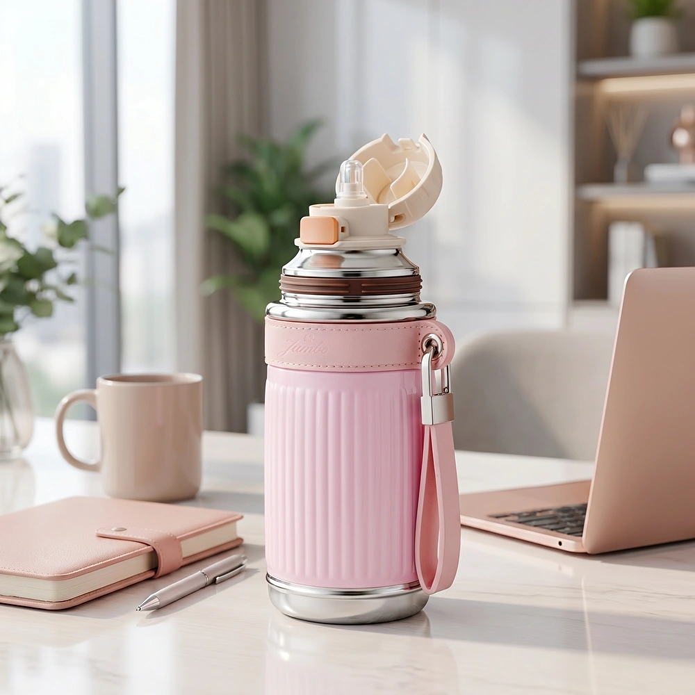 Jumbo Magic Pipetli Pembe Termos 650 ml görseli 3