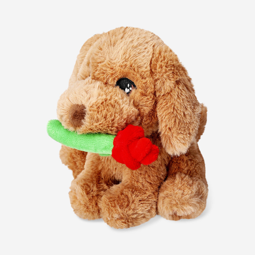 Flying Tiger Copenhagen Gül Tutan Peluş Köpek 18 cm görseli 2