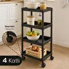 Vienev 4 Katlı Tekerlekli Çok Amaçlı Mutfak Ve Banyo Rafı Siyah