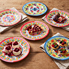 Baci Milano Dolce Far Niente Mavi ve Pembe Renkli Karışık 6 Parça Melamin Pasta Tabağı 21 cm