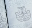 Karaca Home Eldora Simli Nakışlı Offwhite/Mavi Hamam Seti