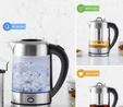 Karaca Cam Inox Bitki Çayı Makinesi ve Su Isıtıcı Kettle 2202,Led Işıklı, Yüksek Borosilikat Gövde, Paslanmaz Çelik 