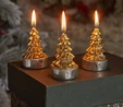 Karaca Home New Year 24 Gold Tree 3'lü Tealight Mum 3,8x3,8x7 Cm