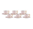  Karaca Jolly Pink Thin Line  6 Kişilik Kahve Fincan Takımı 100 ml