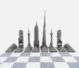 Skyline Chess Paslanmaz Çelik Izgara Desenli Mermer Dünya Simgeleri 