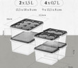 Vienev 6'lı Block Buzdolabı Ve Derin Dondurucu Sızdırmaz Saklama Kabı Şeffaf Antrasit 2x(1,5 Lt)-4x(0,7 Lt)