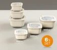 Vienev 6'lı 2x(600-1100-1800 Ml) Mikrodalga Ve Difrize Uygun Vip Kapaklı Özel Saklama Kabı Seti Bej
