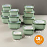 Vienev 12'li 4x(600-1100-1800 Ml) Mikrodalga Ve Difrize Uygun Vip Kapaklı Özel Saklama Kabı Seti Yeşil