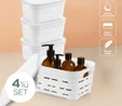 Vienev 4'lü Kapaklı 3,8 Litre Delikli Saklama Kutusu Beyaz