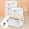 Vienev 6'lı Kapaklı 10,8 Litre Saklama Kutusu Beyaz