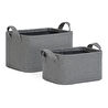 Ocean Home Textile 2'li Antrasit Renk Dokulu Kumaş Sepet Set 24 X 17 X 12 / 30 X 21 X 18 Cm