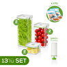 Vienev 13'lü Vakumlu Saklama Kabı Seti | 2x(2 Lt-1,3 Lt-0,5 Lt) Kap + Şarjlı Pompa + 6x Vakumlu Poşet