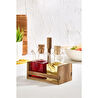Lora Bianca Akasya Ahşap Standlı Cam 2'li Yağdanlık & Sirkelik Seti Akasya