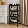 Vienev 4 Katlı Tekerlekli Çok Amaçlı Mutfak Ve Banyo Rafı Siyah