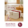 Vienev 3'lü Elastik Bantlı İstiflenebilir Pratik Saklama Kabı Seti 2x 1100 Ml 1x 2600 Ml Bej