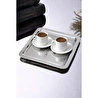 Beige & Stone Şamdan Desenli Kare Paslanmaz Çelik Kahve Çay Sunum Ve Dekoratif Tepsi