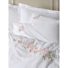 Cotton Box 3d Nakışlı Saten Çift Kişilik Nevresim Takımı Floret Beyaz