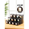 Vienev Renkli Etiketli 12li Peggy Kare Erzak Saklama Kabı 4x(0,55 Litre, 1,2 Litre, 1,75 Litre) Antrasit