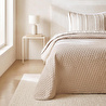 Ocean Home Textile Pamuklu Kapitoneli Bej Renk Çizgi Desen Tek Kişilik Yatak Örtüsü Seti 1 Adet 180 X 230 / 1 Adet 50 X 70 Cm